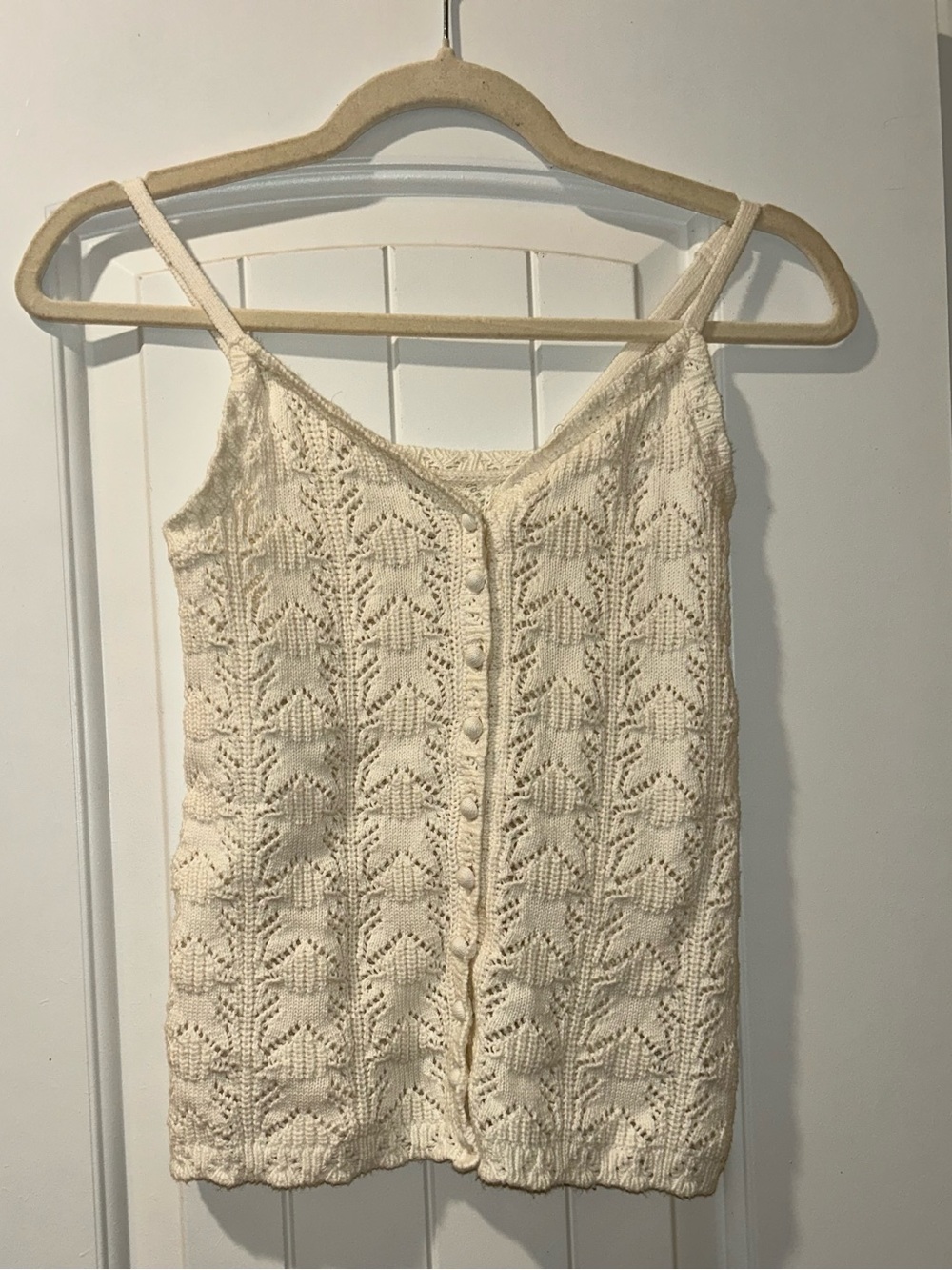 Aerie Cream Knit Lace-Pattern Button Cami